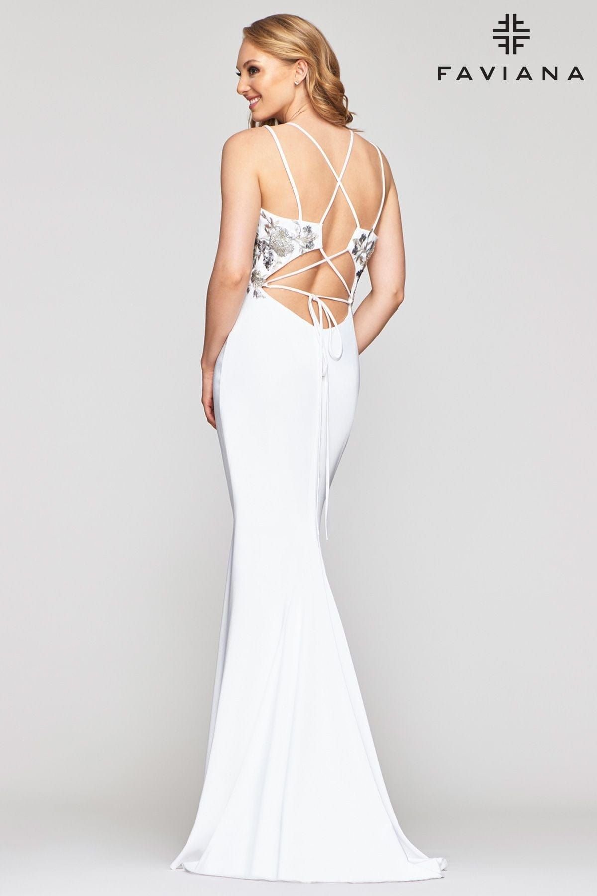 Style S10475 Faviana Size 4 White Floor Length Maxi on Queenly