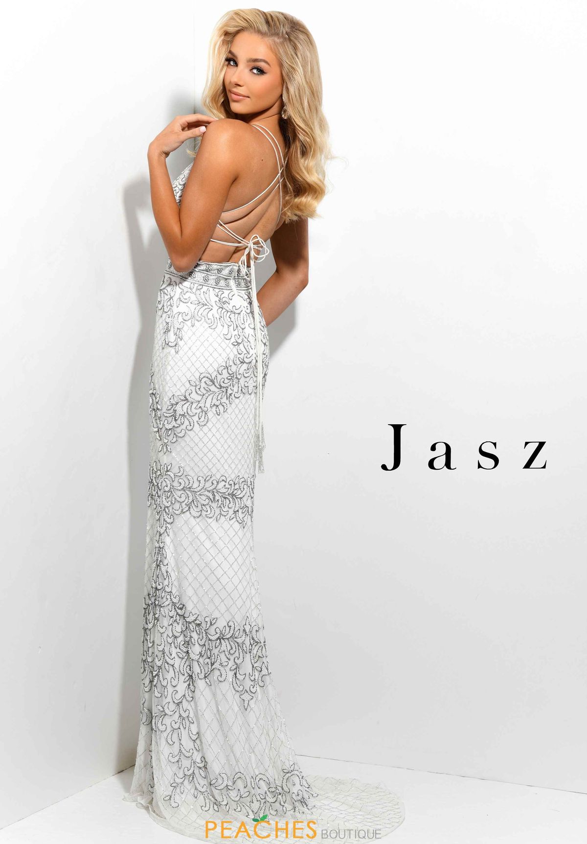 Style 7332 Jasz Couture Size 2 Pageant Sequined White Floor Length Maxi on Queenly