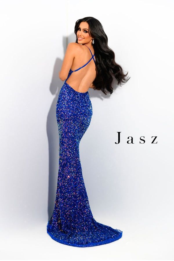 Style 7378 Jasz Couture Size 10 Sequined Blue Floor Length Maxi on Queenly