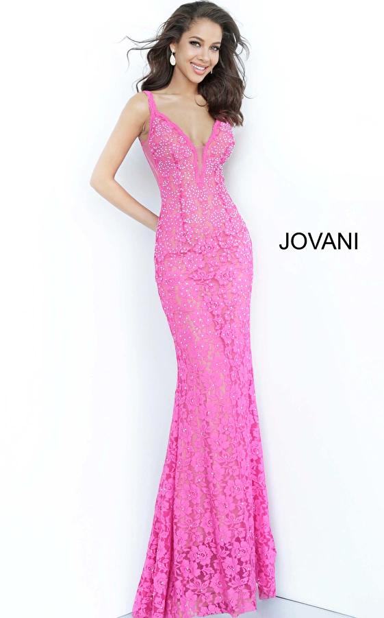 Style 48994 Jovani Size 2 Pageant Plunge Lace Pink Floor Length Maxi on Queenly
