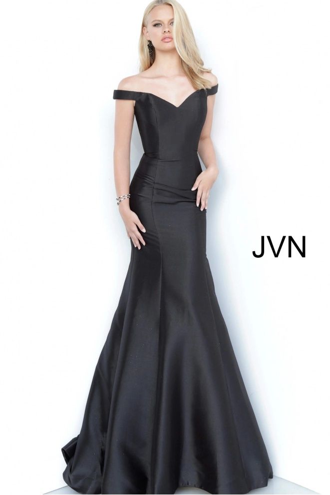 Style JVN3245 Jovani Size 2 Wedding Guest Off The Shoulder Black  Mermaid Dress on Queenly