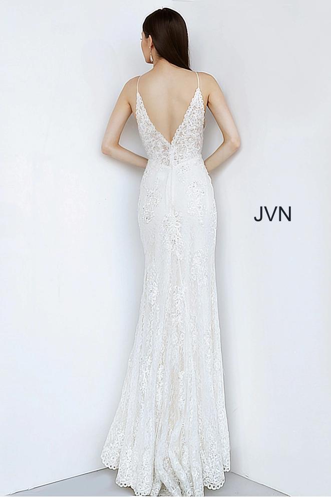 Style JVN00864 Jovani White Size 4 Lace Straight Dress on Queenly