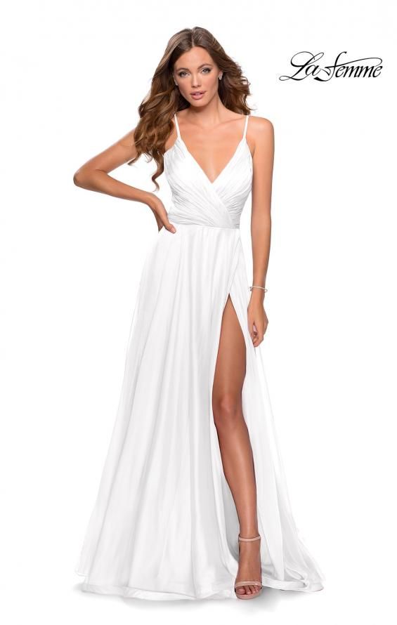 Style 28611 La Femme Size 6 White Side Slit Dress on Queenly