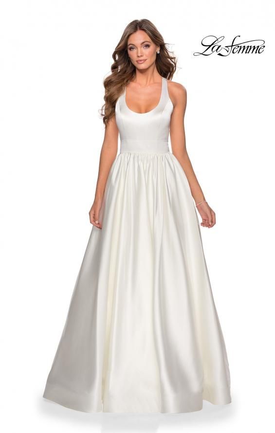 Style 28281 La Femme Size 2 Wedding Satin White A-line Dress on Queenly