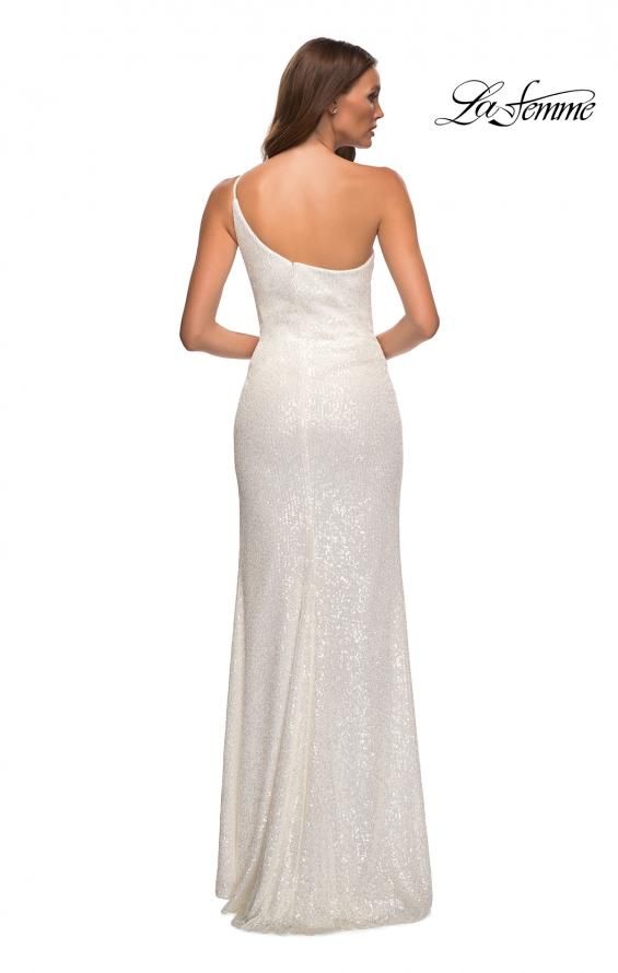 Style 30391 La Femme Size 6 One Shoulder White Side Slit Dress on Queenly