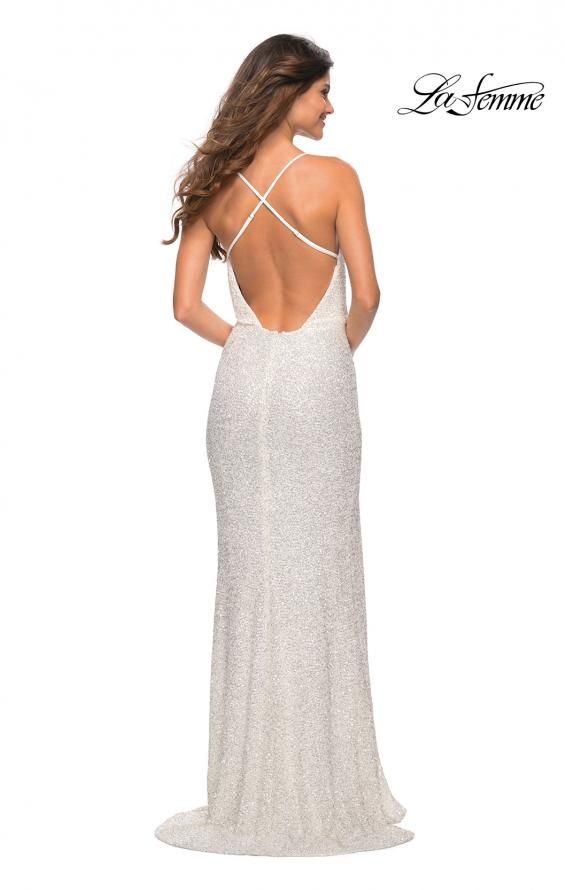 Style 30376 La Femme Size 6 Sequined White Side Slit Dress on Queenly