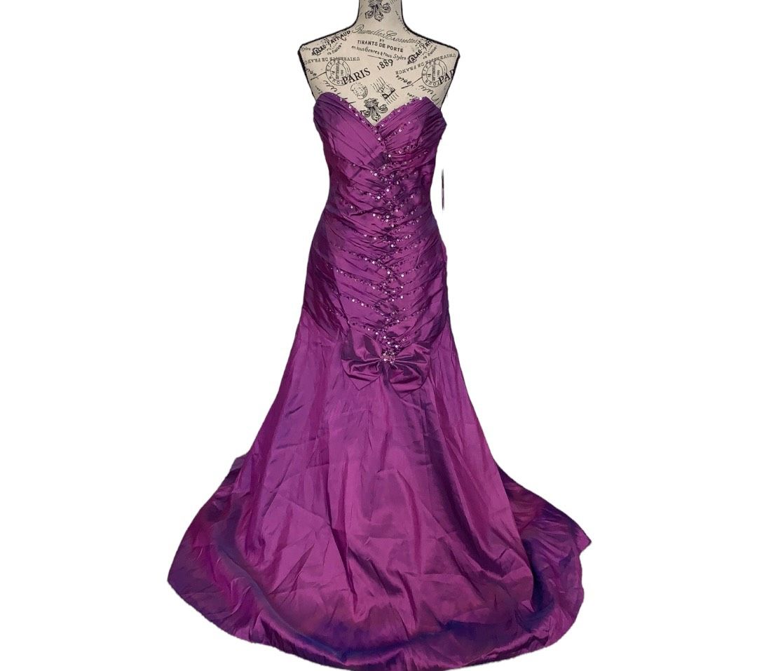 Anny Lee Size 12 Prom Strapless Sequined Purple A-line Dress on Queenly