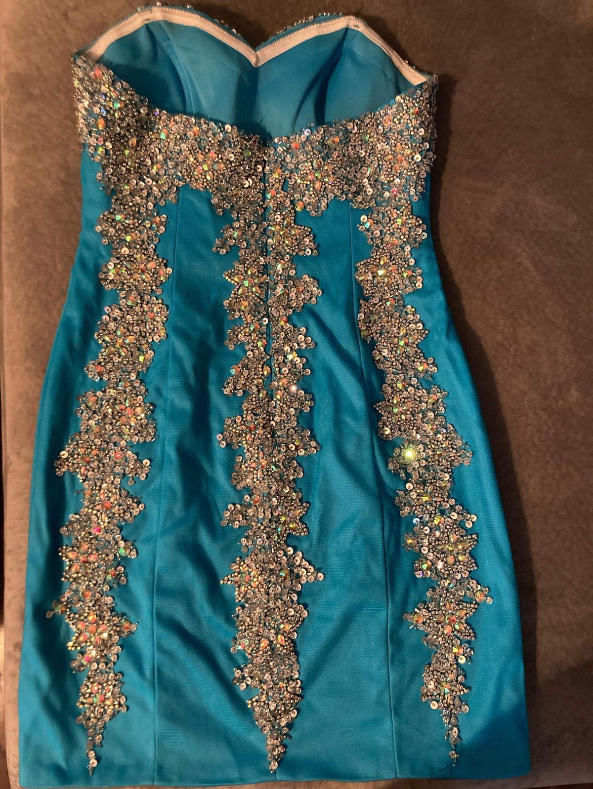 Jovani Size 6 Homecoming Strapless Sequined Blue Cocktail Dress on Queenly