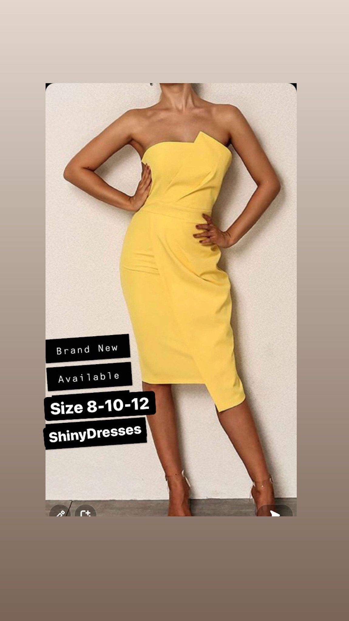 Midi Dress Size 12 Wedding Guest Strapless Yellow Cocktail Dress on Queenly