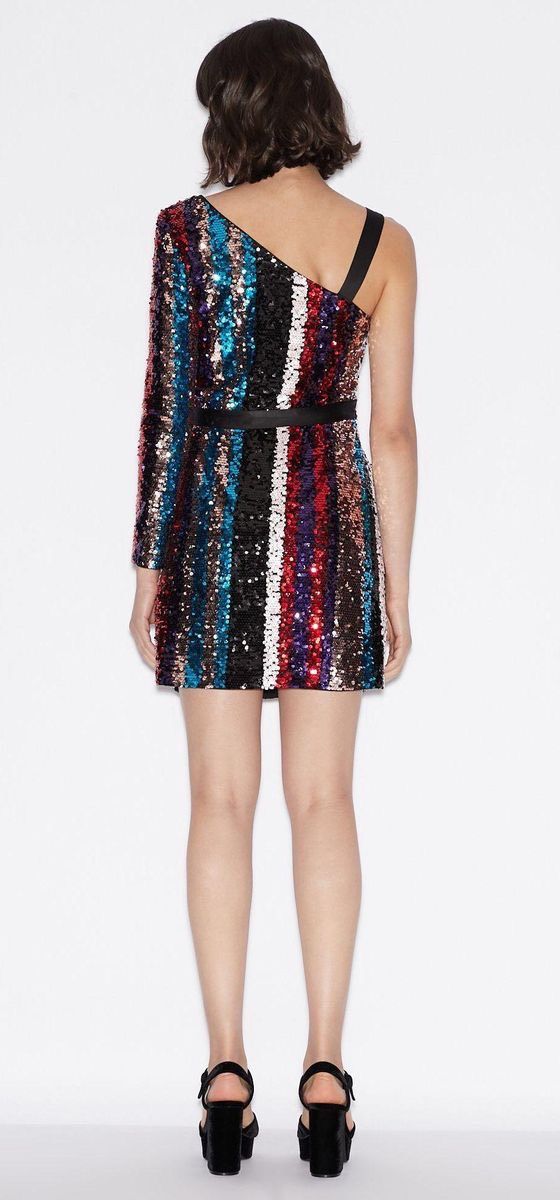 Armani Exchange Size 0 One Shoulder Sequined Black Cocktail Dress on Queenly