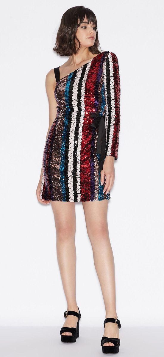 Armani Exchange Size 0 One Shoulder Sequined Black Cocktail Dress on Queenly
