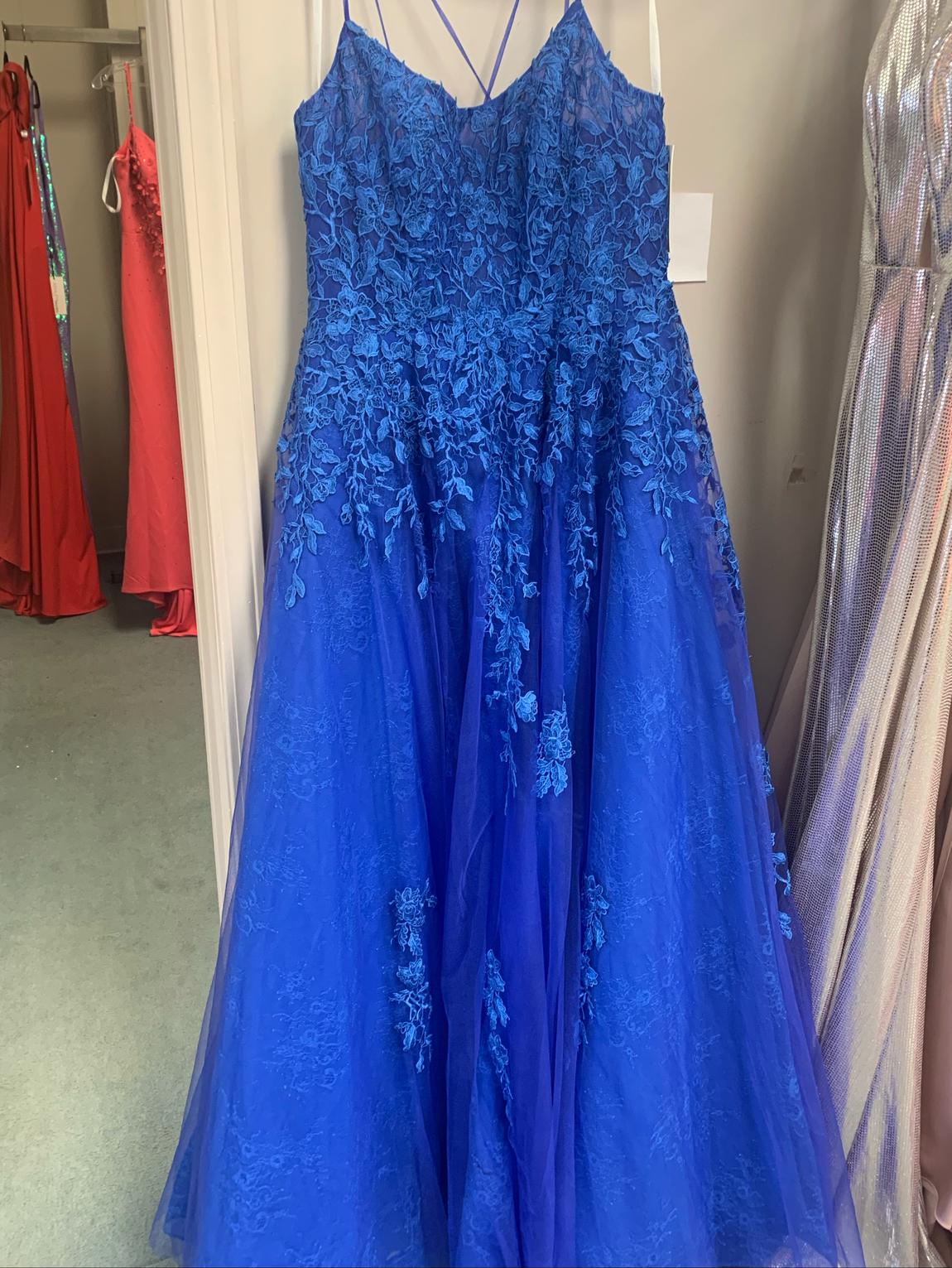 Jovani Plus Size 18 Prom Lace Royal Blue Ball Gown on Queenly
