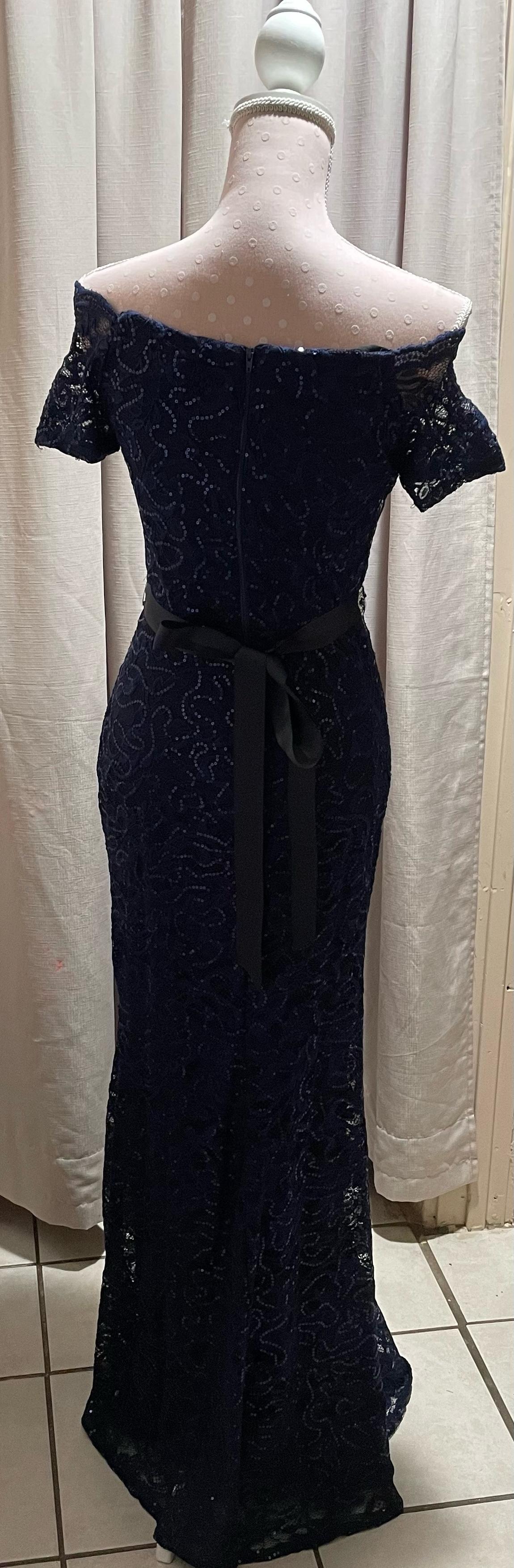 Size 10 Off The Shoulder Navy Blue Side Slit Dress on Queenly