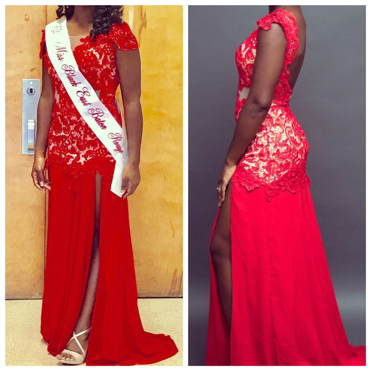 Custom Size 8 Prom Lace Red Side Slit Dress on Queenly