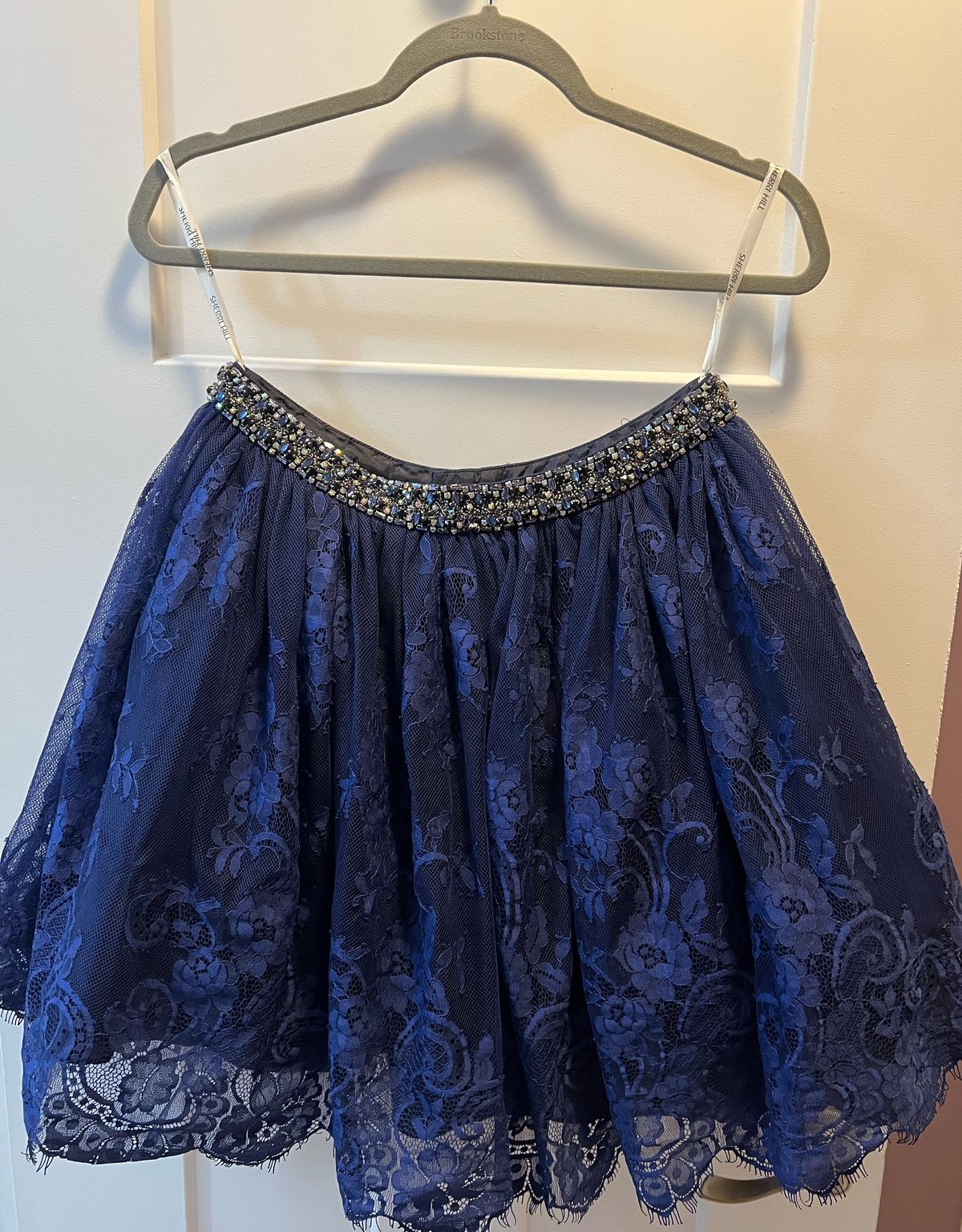 Sherri Hill Size 8 Homecoming Long Sleeve Lace Navy Blue Cocktail Dress on Queenly