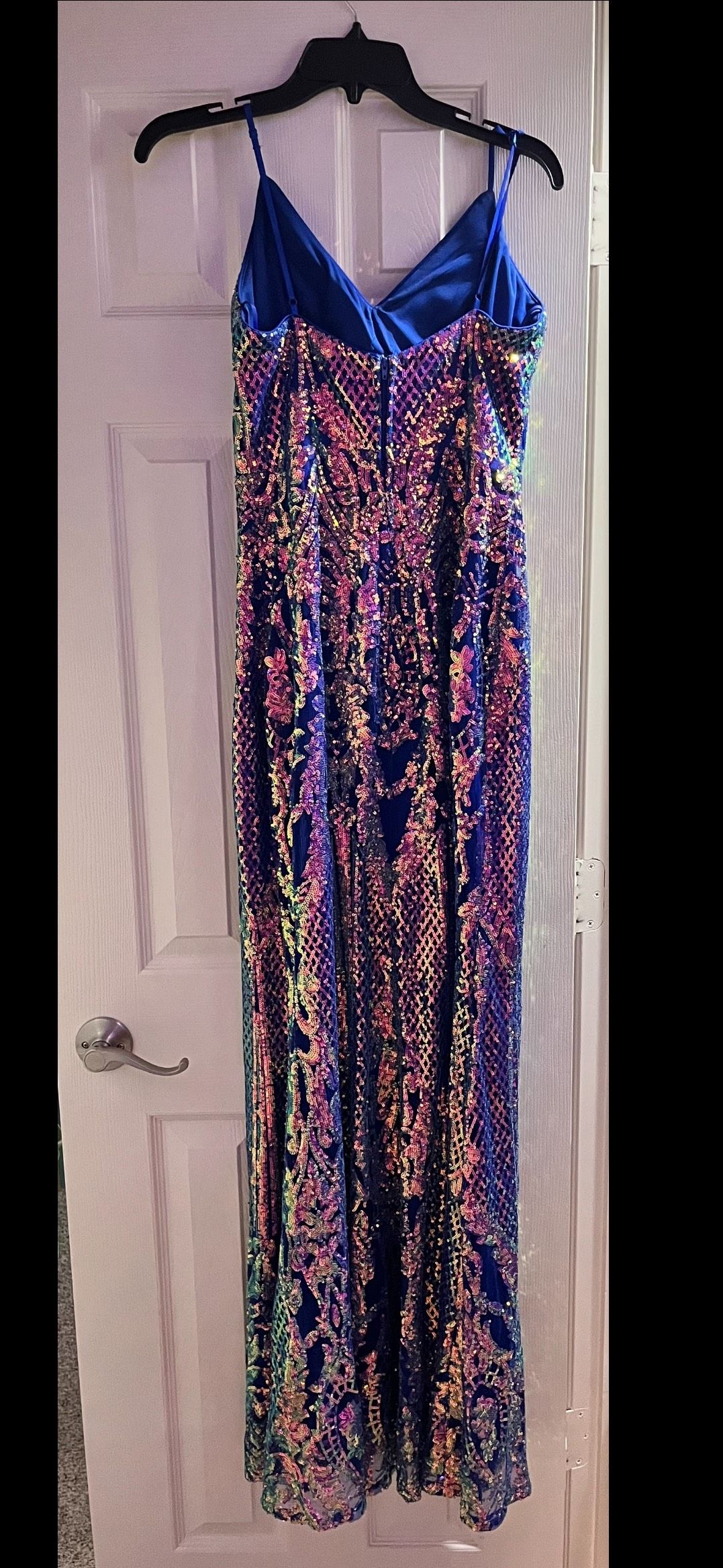 Size 4 Prom Sequined Royal Blue Floor Length Maxi on Queenly