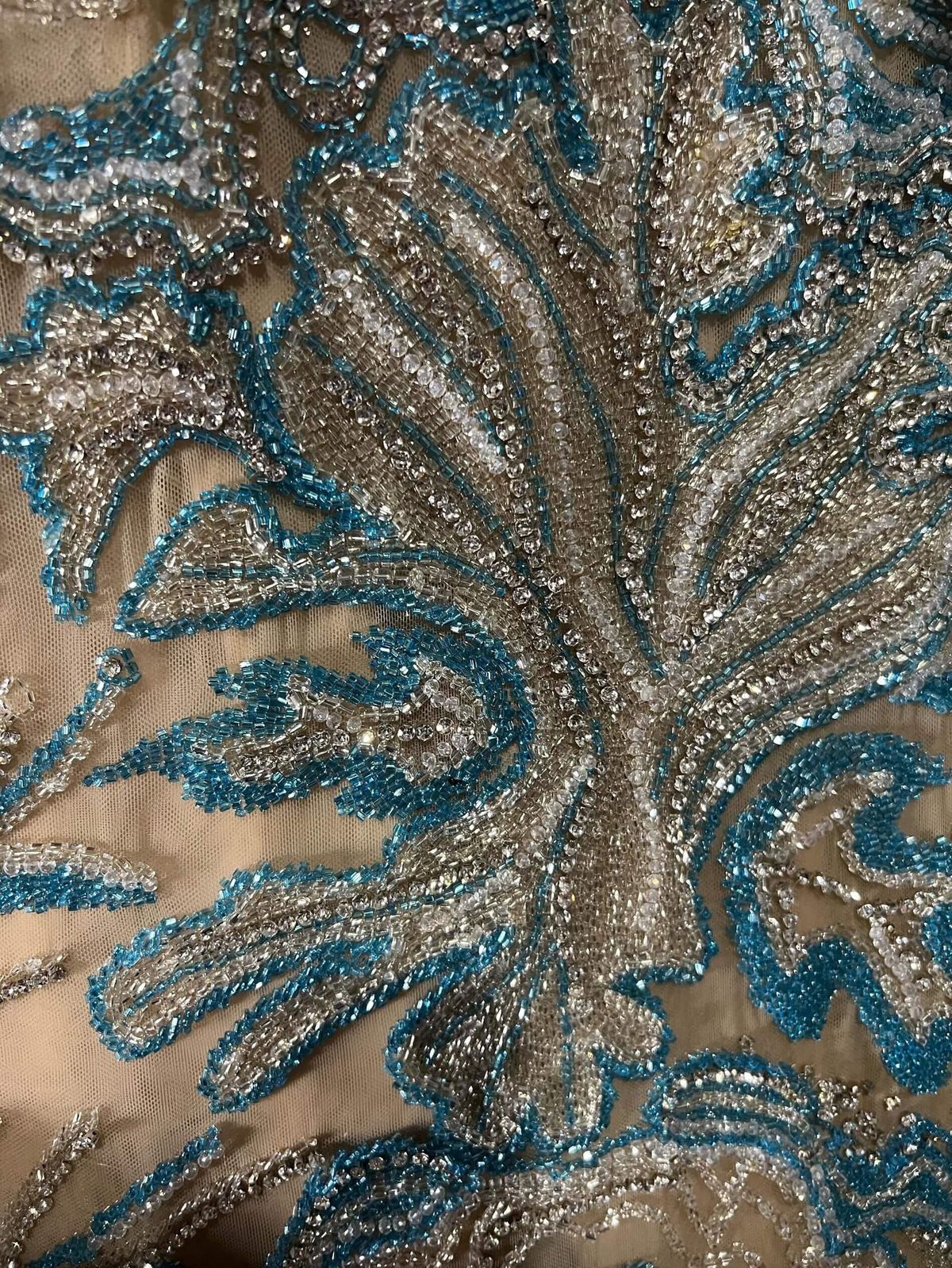Custom made Size 8 Prom Long Sleeve Sequined Light Blue Floor Length Maxi on Queenly