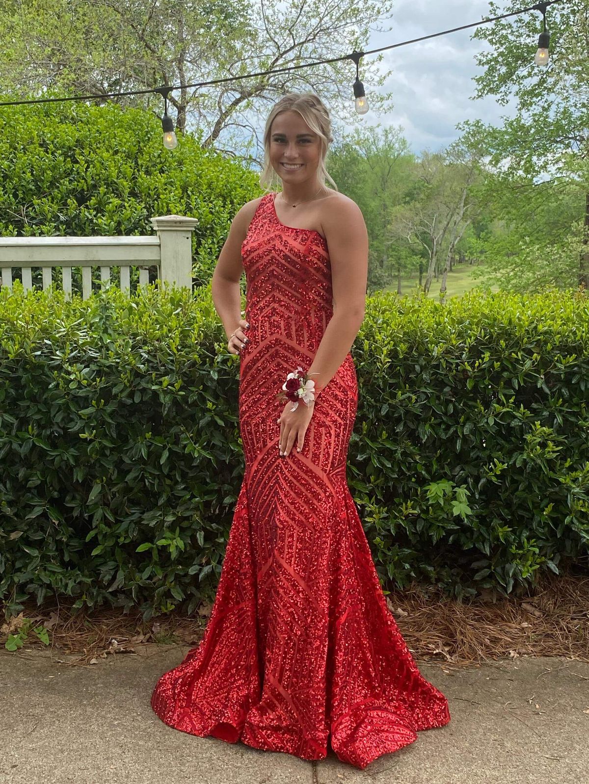 Jovani Size 4 Prom One Shoulder Red Mermaid Dress on Queenly