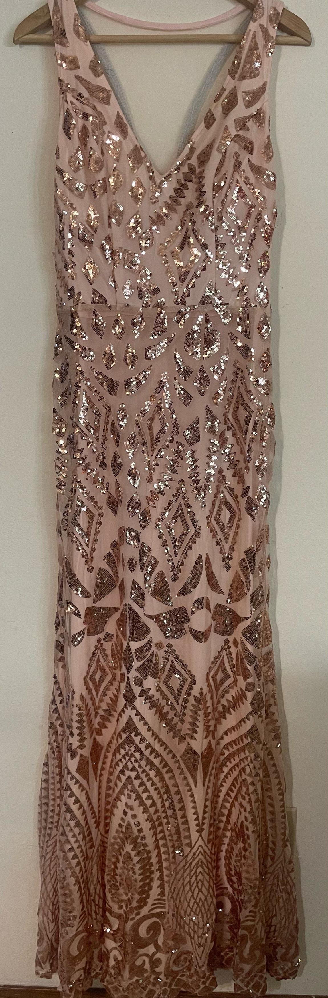 Size 12 Pageant Sheer Rose Gold Floor Length Maxi on Queenly