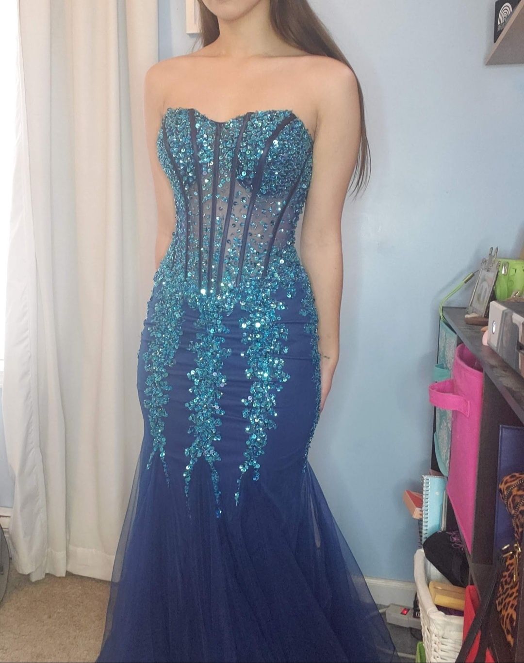 Style 5908 Jovani Size 0 Blue Mermaid Dress on Queenly