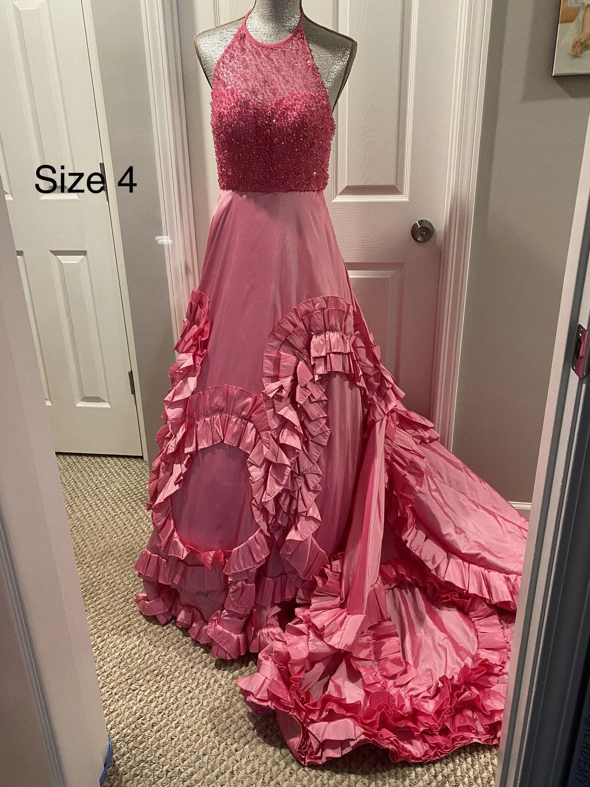 Size 4 Prom Halter Hot Pink Ball Gown on Queenly