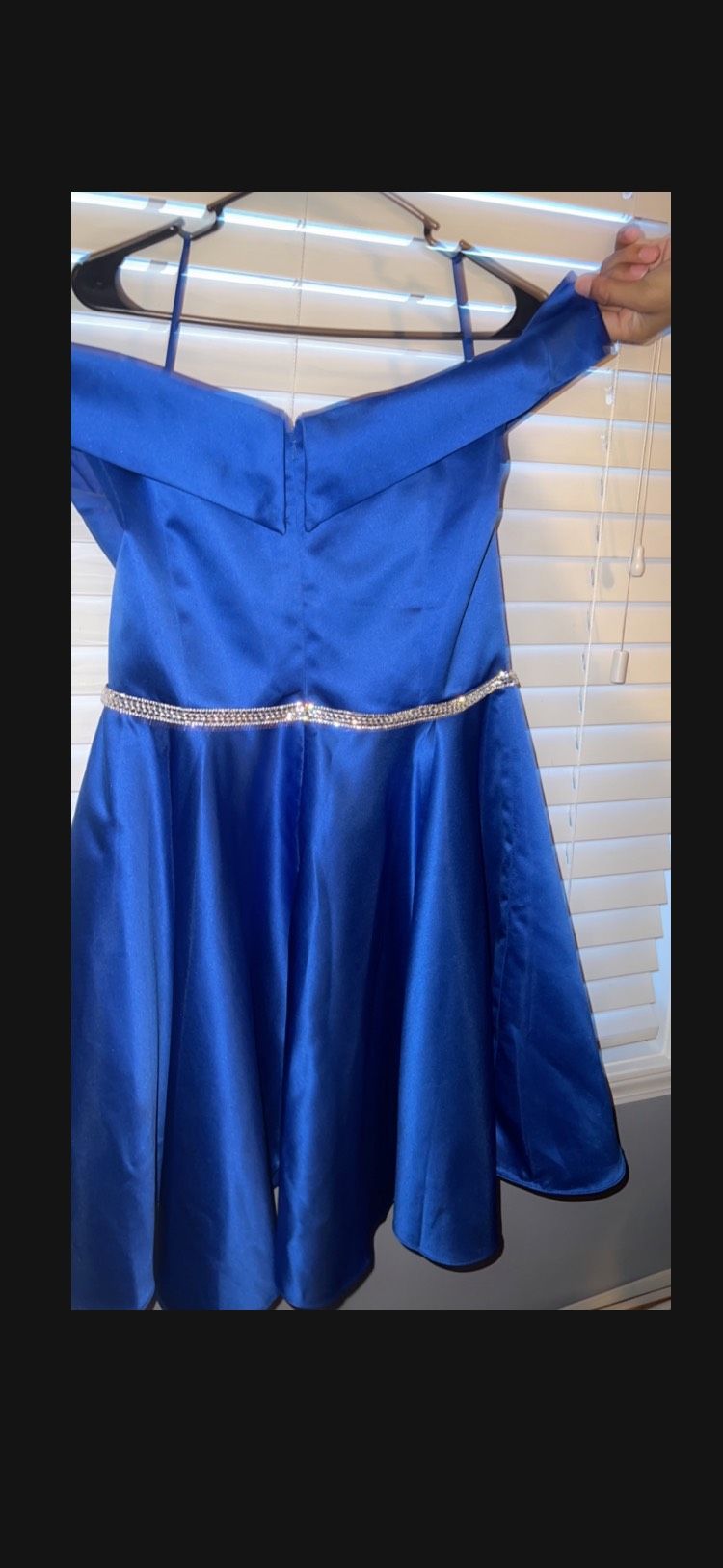 cinderella divine Size 14 Off The Shoulder Satin Blue Ball Gown on Queenly