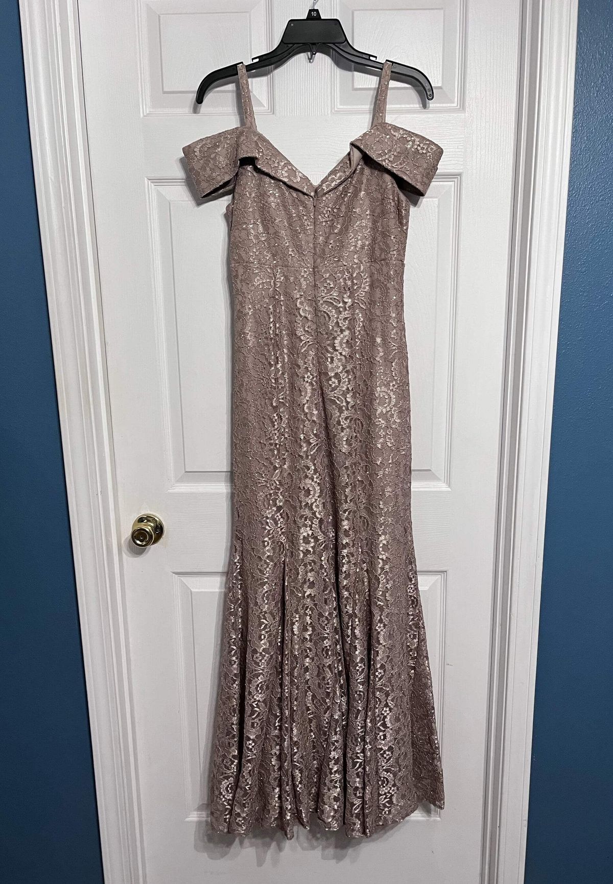 Size 10 Prom Off The Shoulder Gold Floor Length Maxi on Queenly