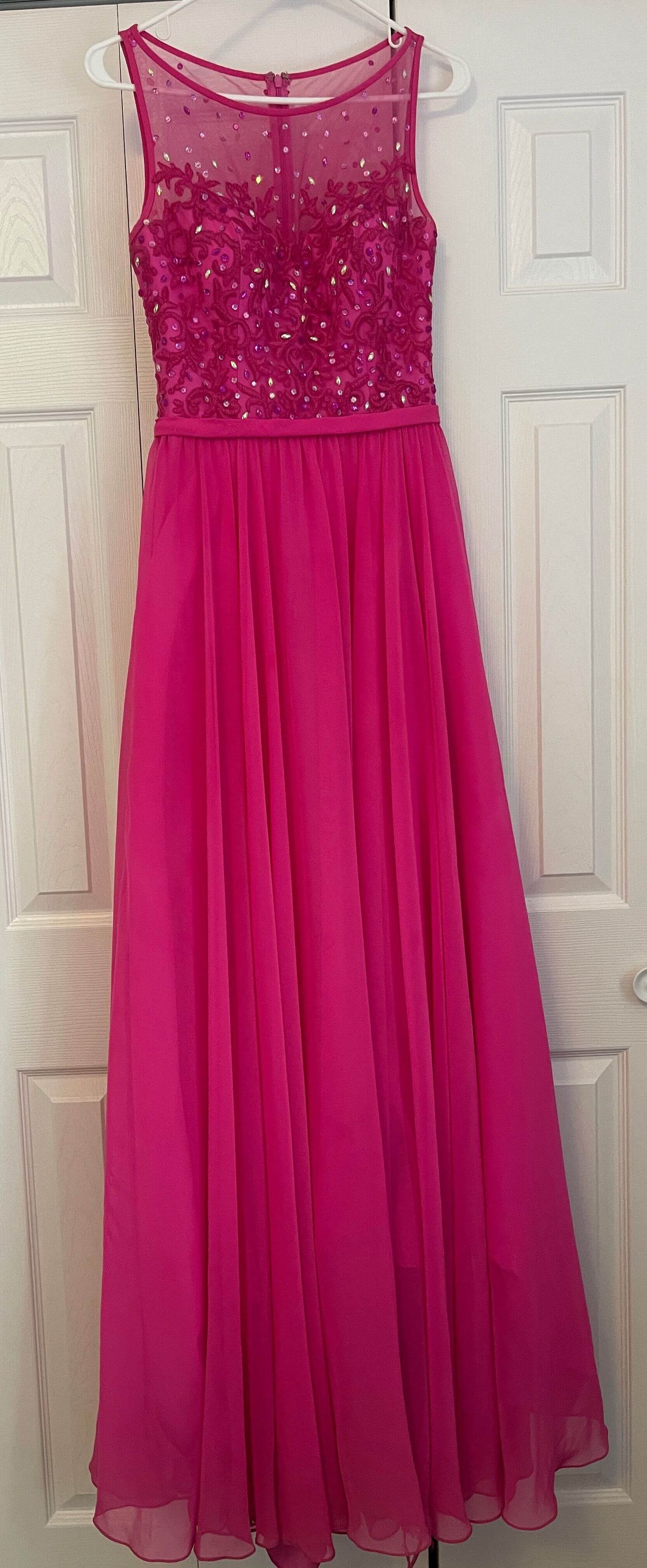 Size 8 Prom Sequined Hot Pink A-line Dress on Queenly
