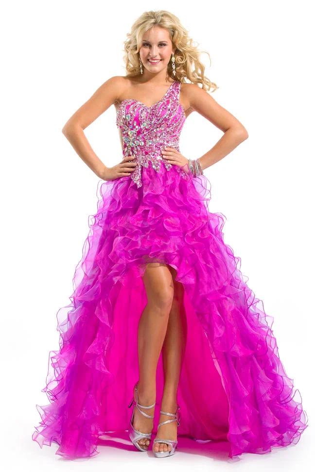 Style 6007 Partytime Rachel Allan Size 14 Prom One Shoulder Pink A-line Dress on Queenly
