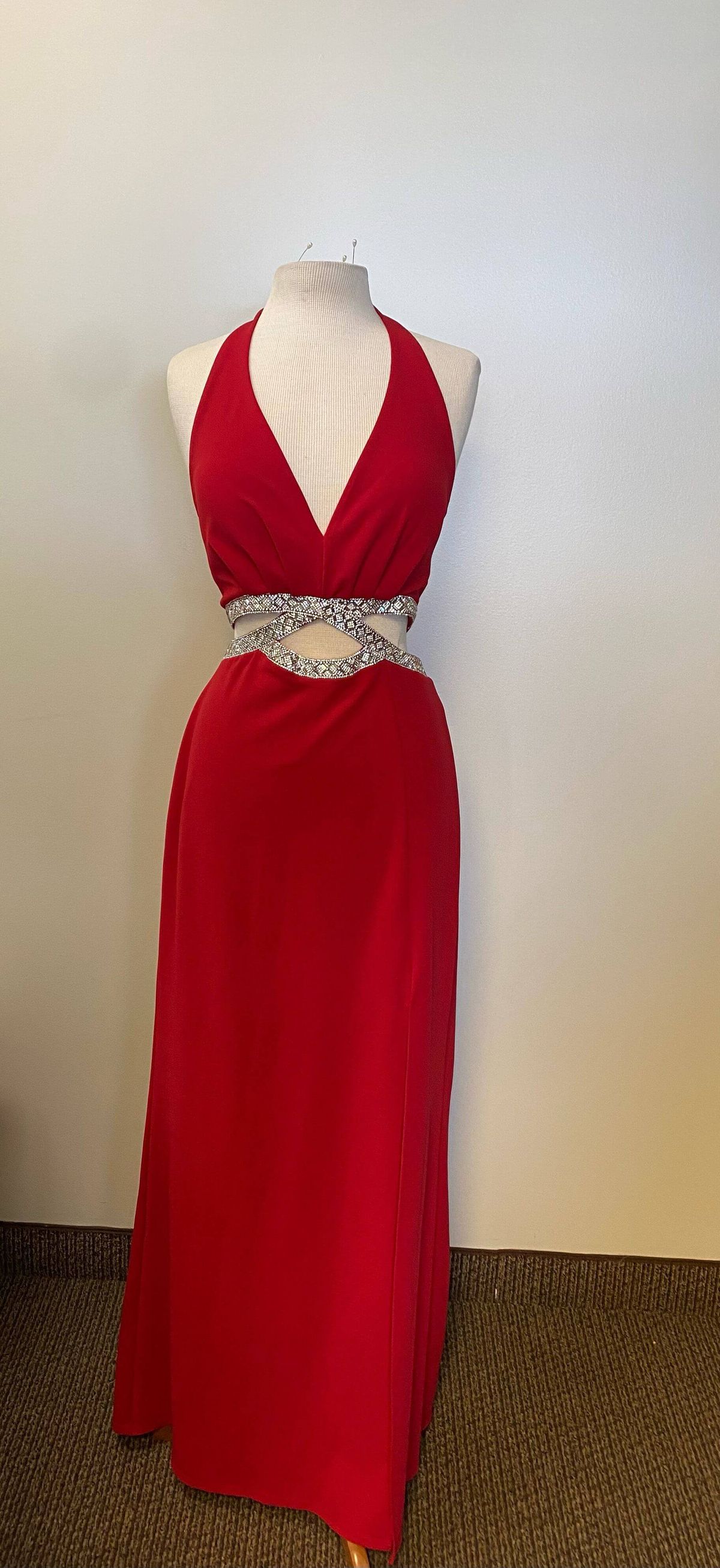 Speechless Size 10 Prom Halter Sequined Red Floor Length Maxi on Queenly