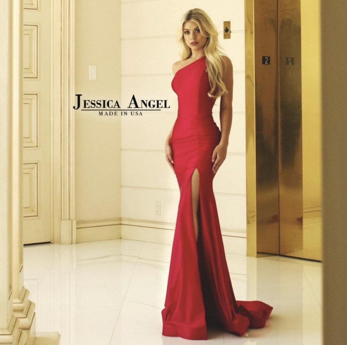 Jessica Angel Size 12 Prom One Shoulder Red Side Slit Dress on Queenly
