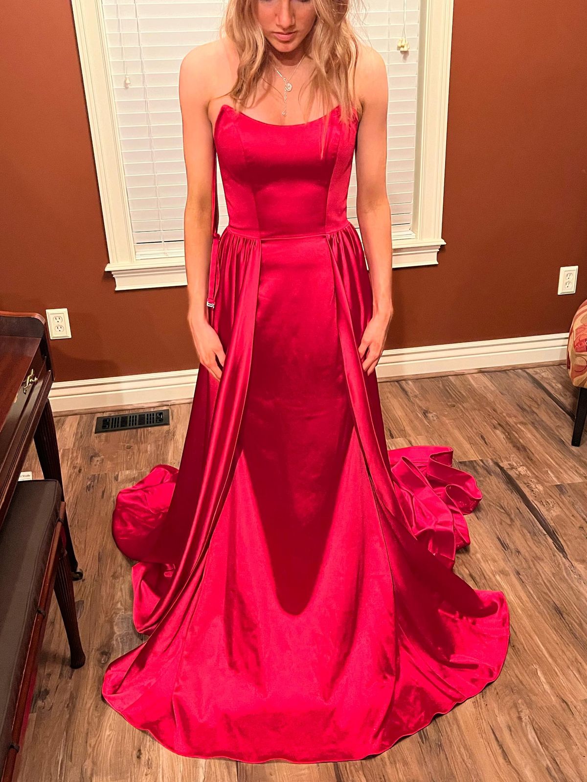 Jovani Size 0 Prom Strapless Red Dress With Train on Queenly