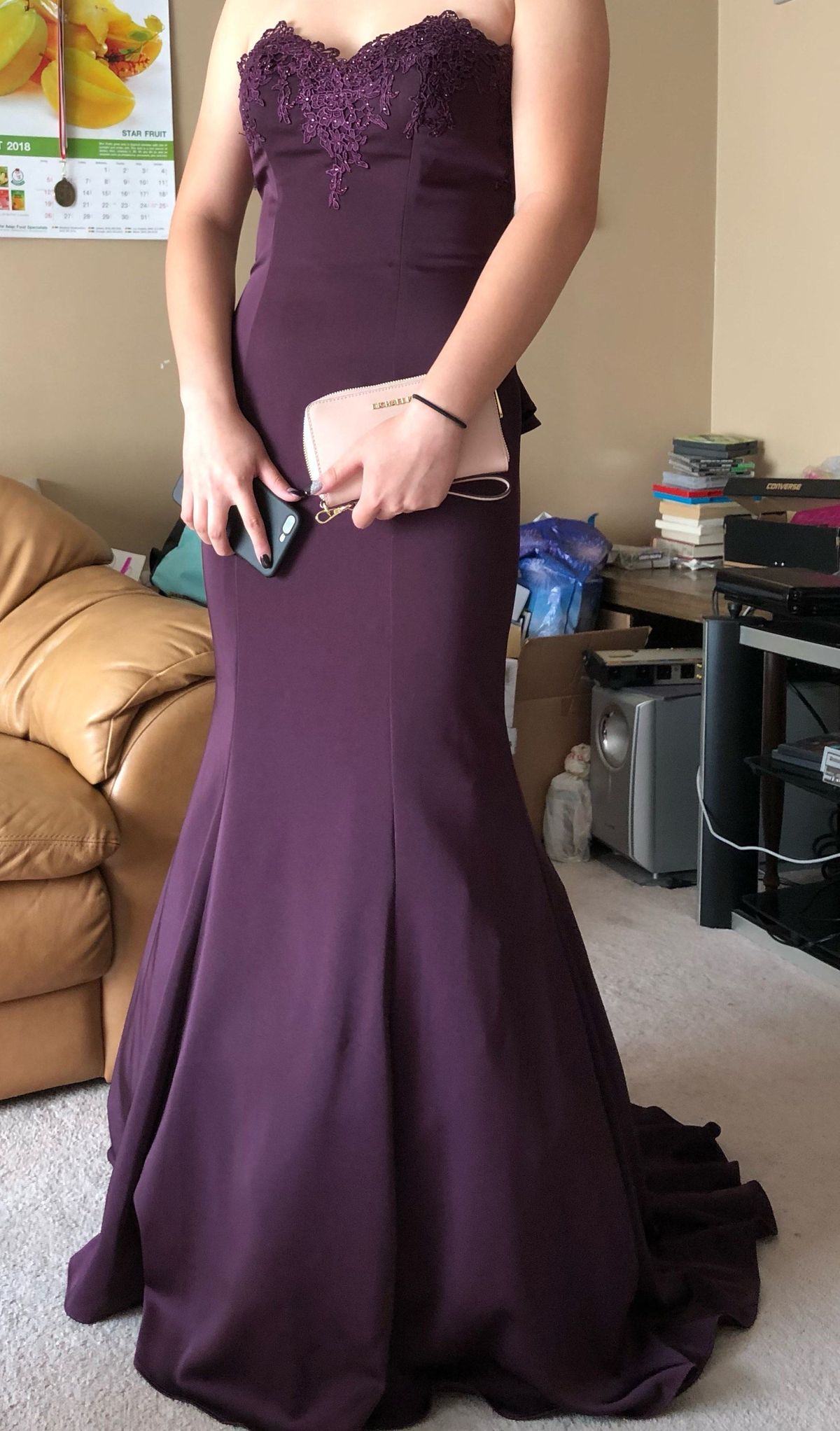 Girls Size 8 Prom Strapless Burgundy Purple Mermaid Dress on Queenly