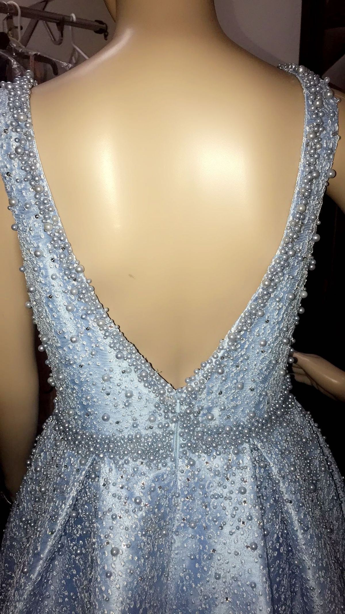 Size 6 Prom Sequined Light Blue Ball Gown on Queenly