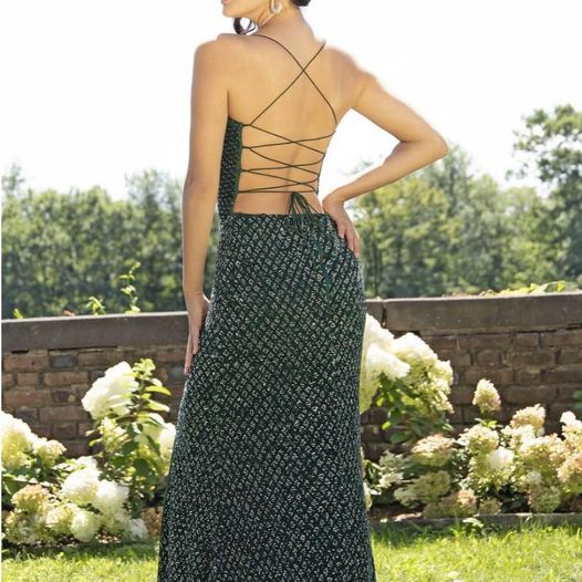 Style 3235 Primavera Size 0 Prom Plunge Green Side Slit Dress on Queenly