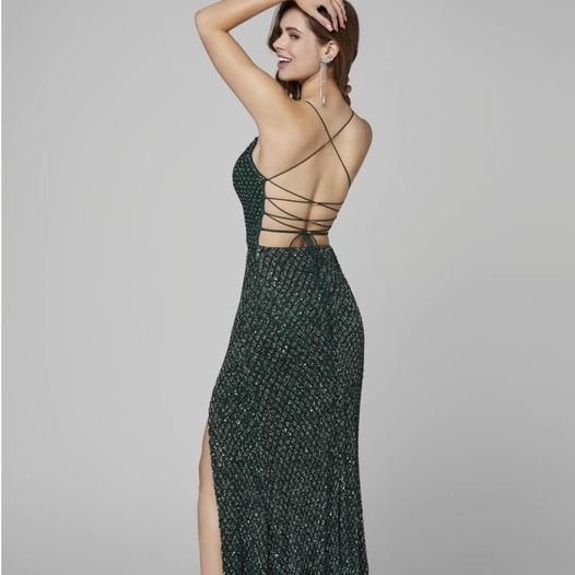 Style 3235 Primavera Size 0 Prom Plunge Green Side Slit Dress on Queenly