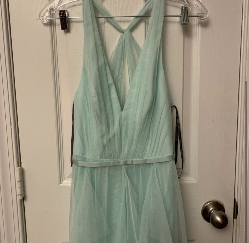 White by Vera Wang (David's Bridal) Size 4 Bridesmaid Lace Blue A-line Dress on Queenly