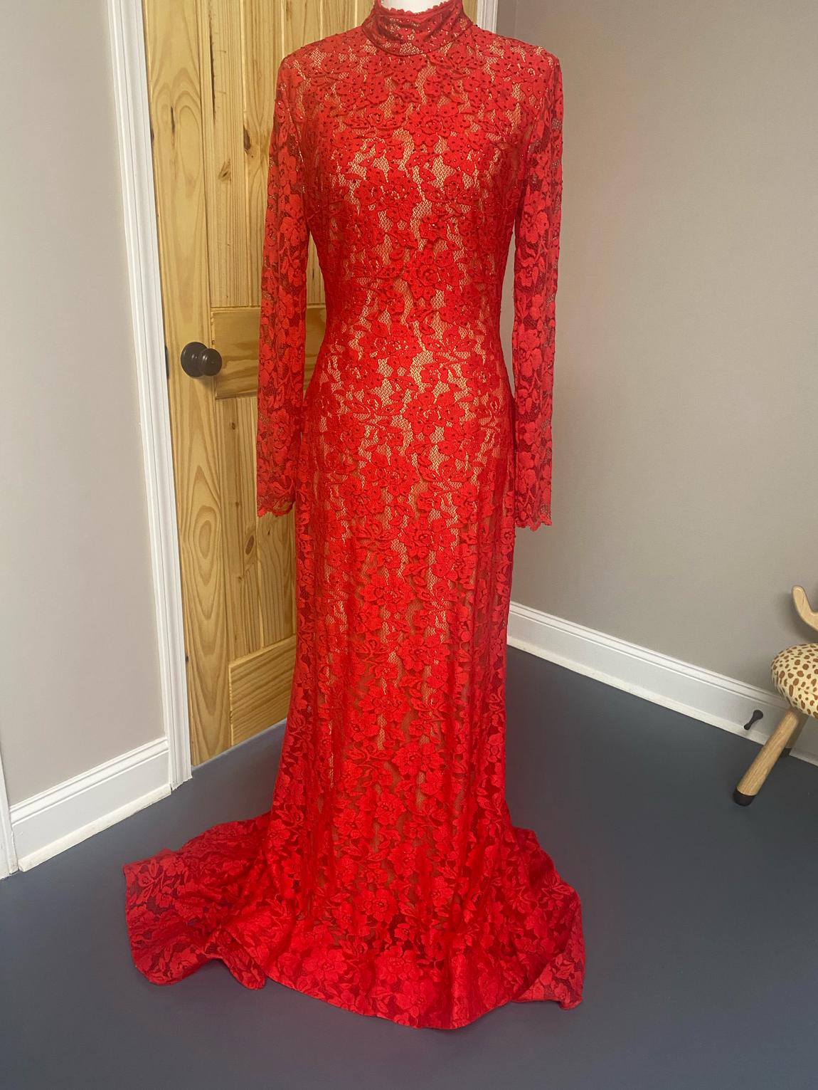 Jovani Size 8 Lace Red Floor Length Maxi on Queenly