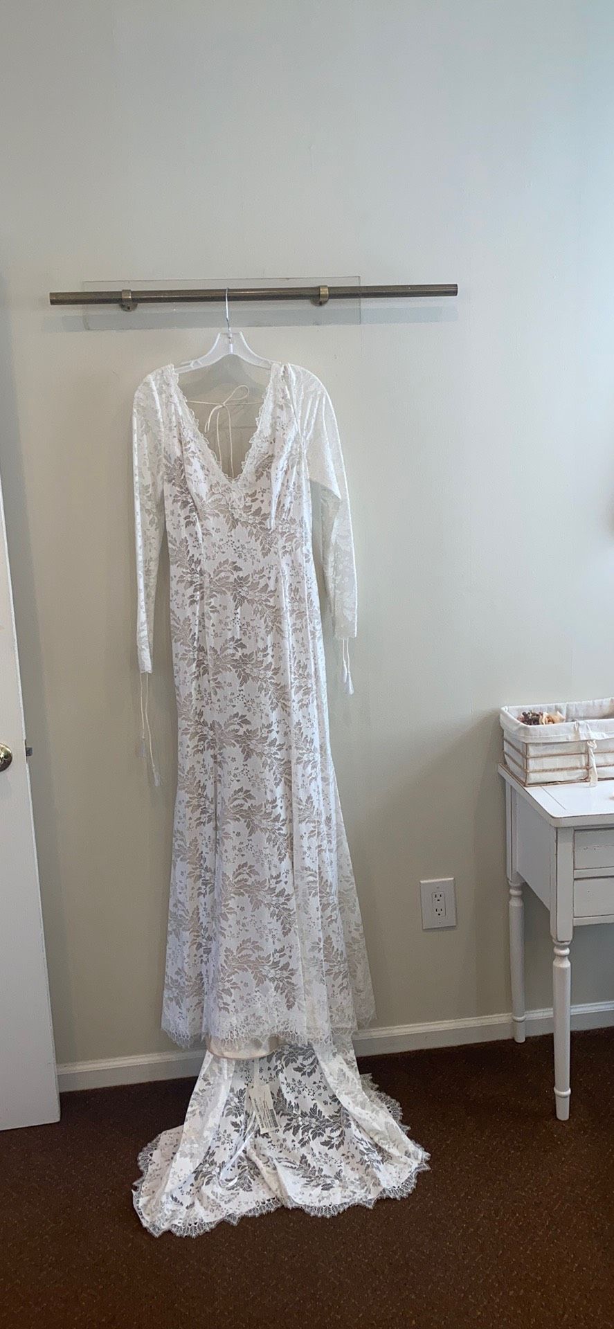 Willowby by Watters Size 10 Long Sleeve Lace Nude Floor Length Maxi on Queenly