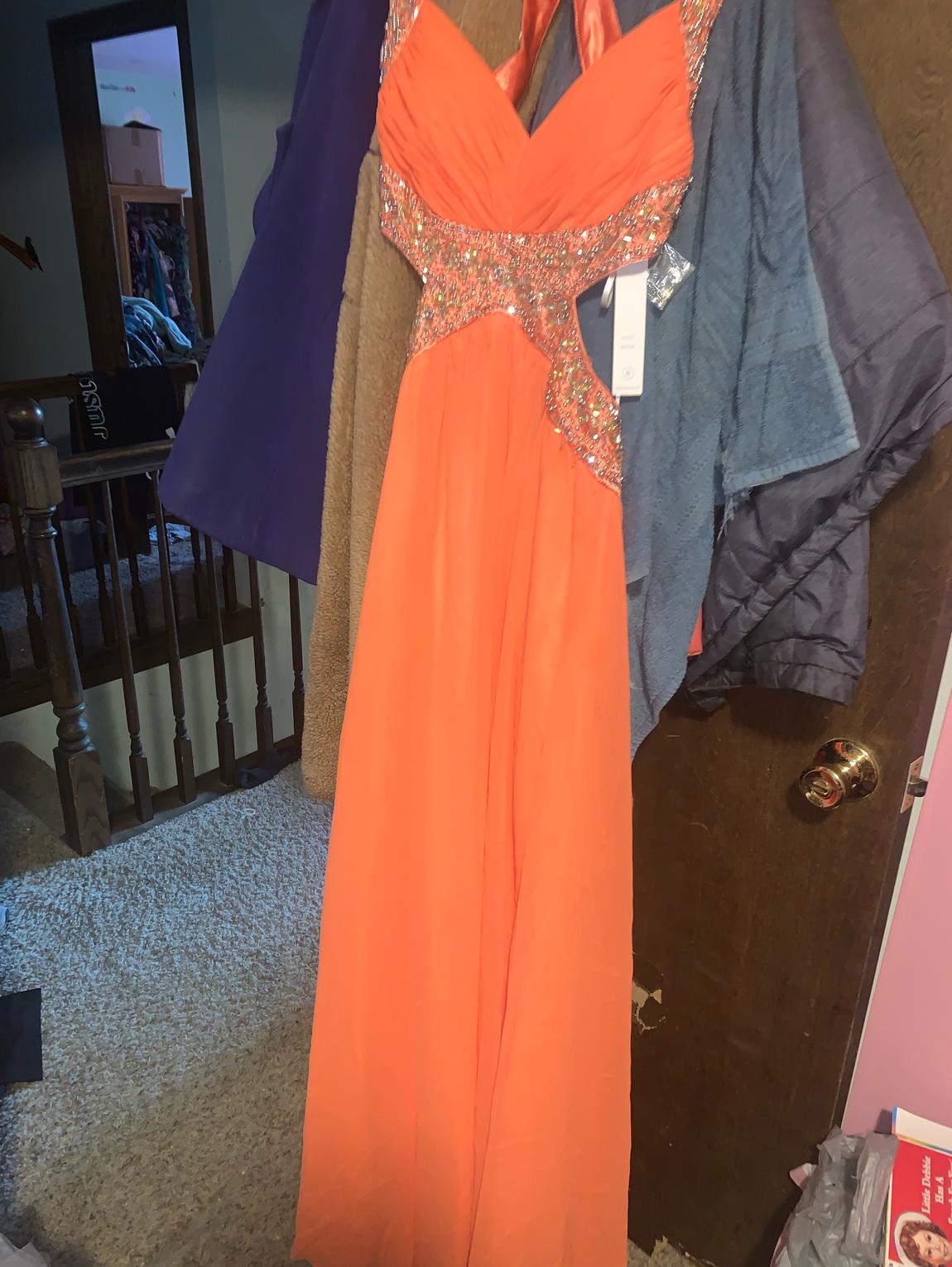 Size 0 Prom Sequined Coral Floor Length Maxi on Queenly