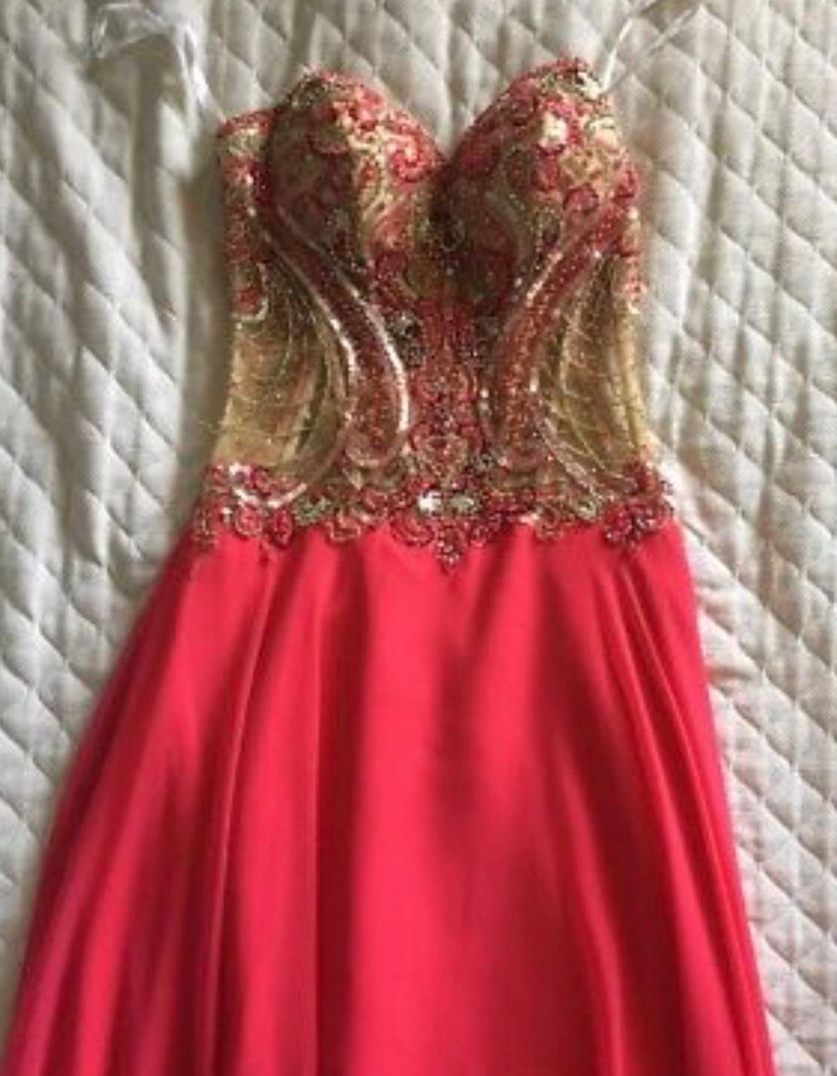 Size 2 Prom Sequined Coral Floor Length Maxi on Queenly