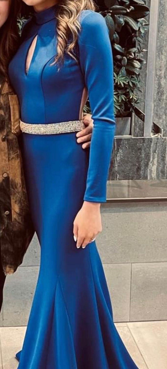 Jovani Size 2 Prom Long Sleeve Sequined Royal Blue Floor Length Maxi on Queenly