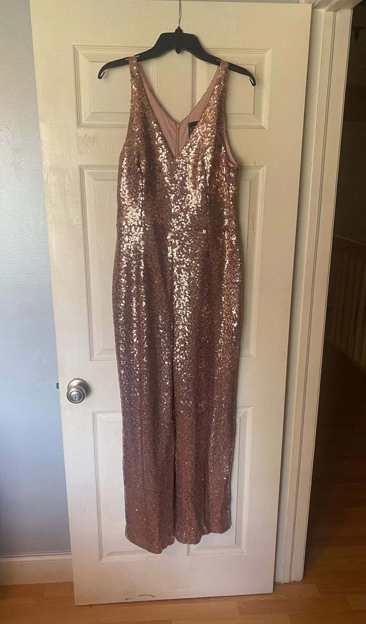 Nightway Size 12 Sequined Nude Formal Jumpsuit on Queenly