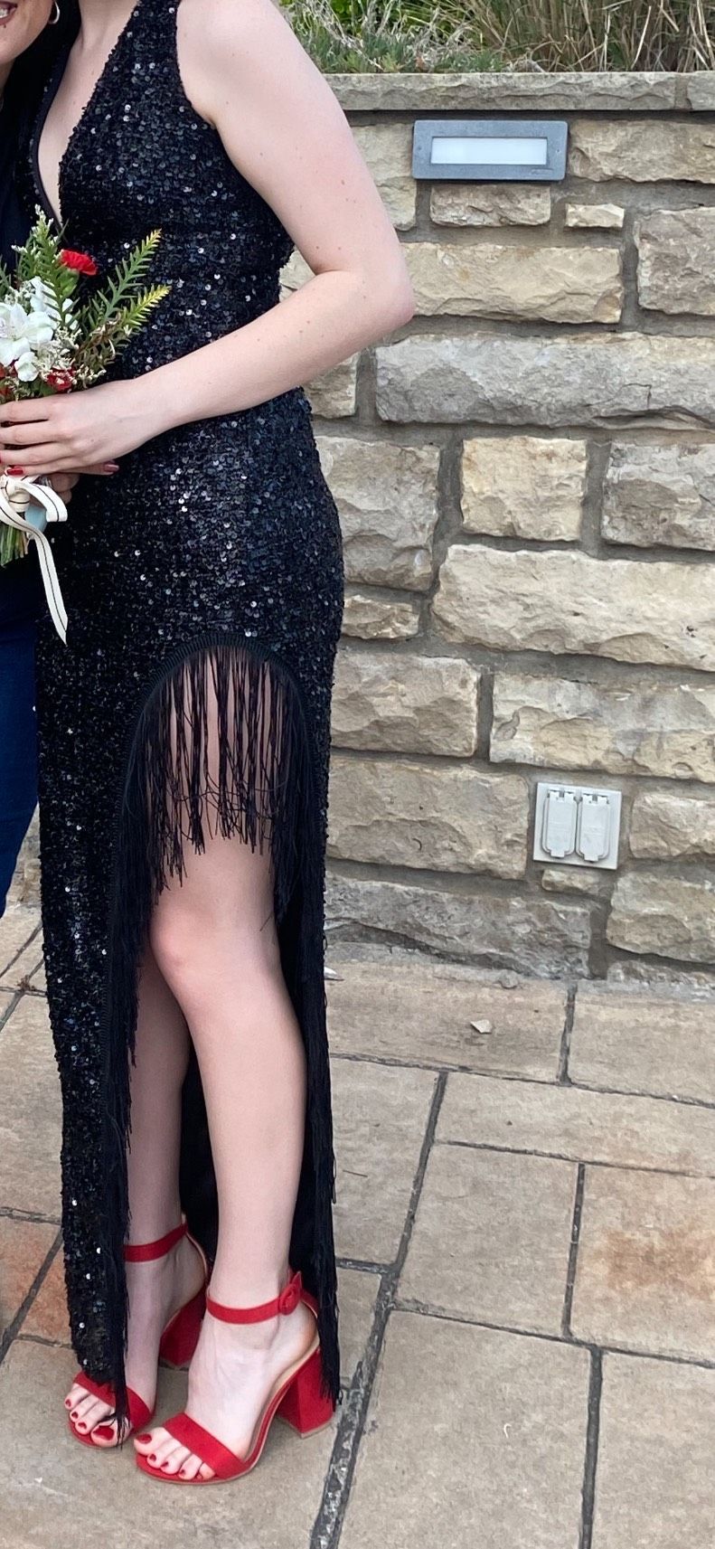 Size 2 Prom Halter Sequined Black Side Slit Dress on Queenly