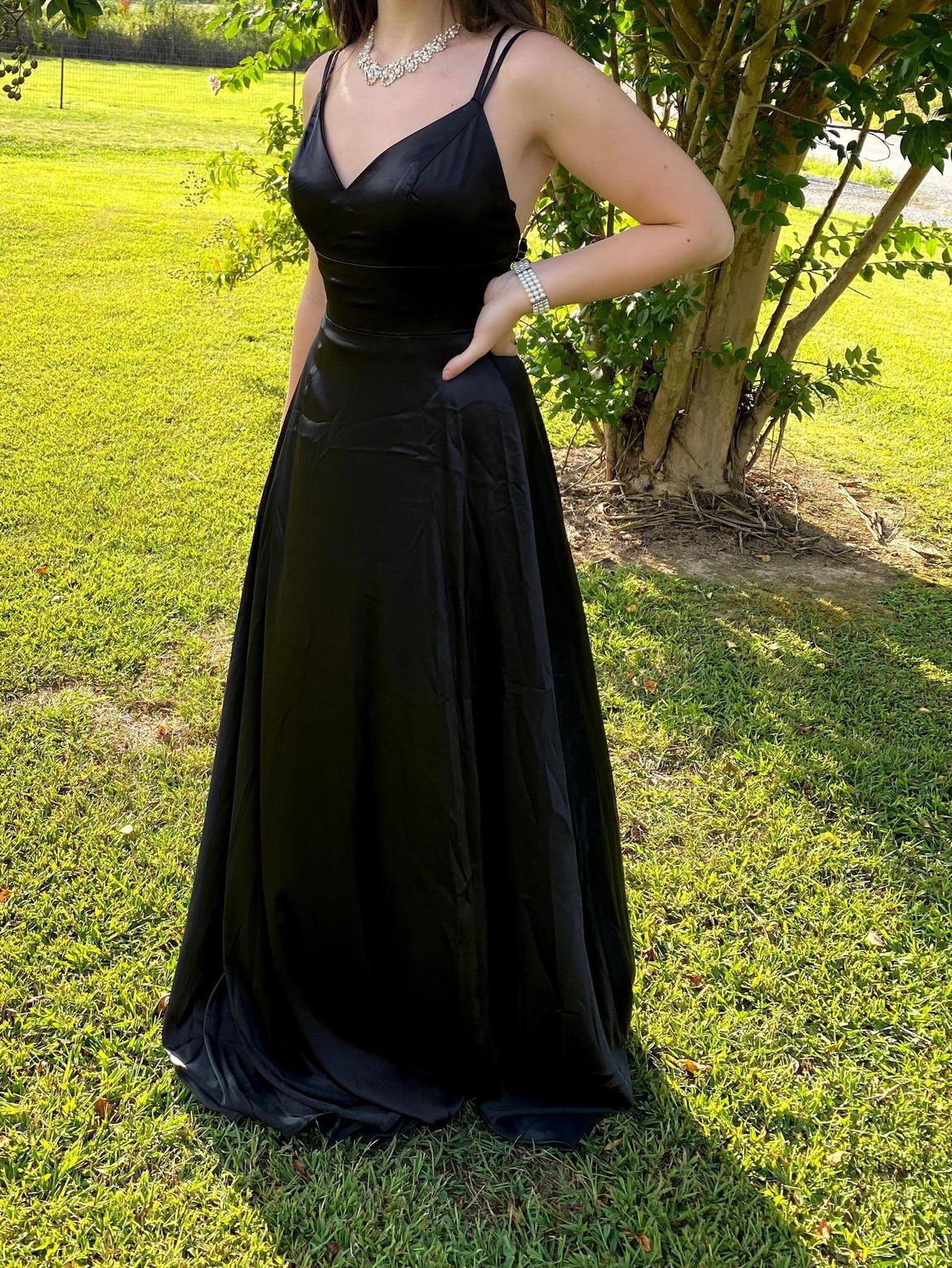 Clarisse Size 4 Prom Satin Black A-line Dress on Queenly