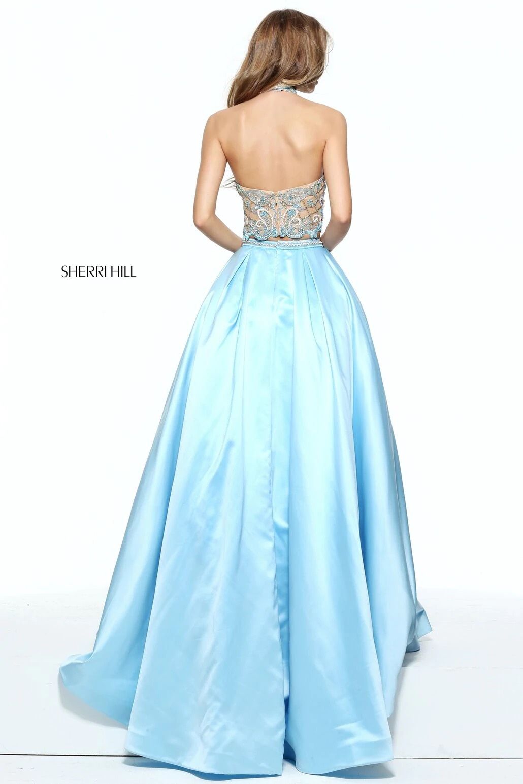 Sherri Hill Size 6 Prom High Neck Sequined Blue Ball Gown on Queenly