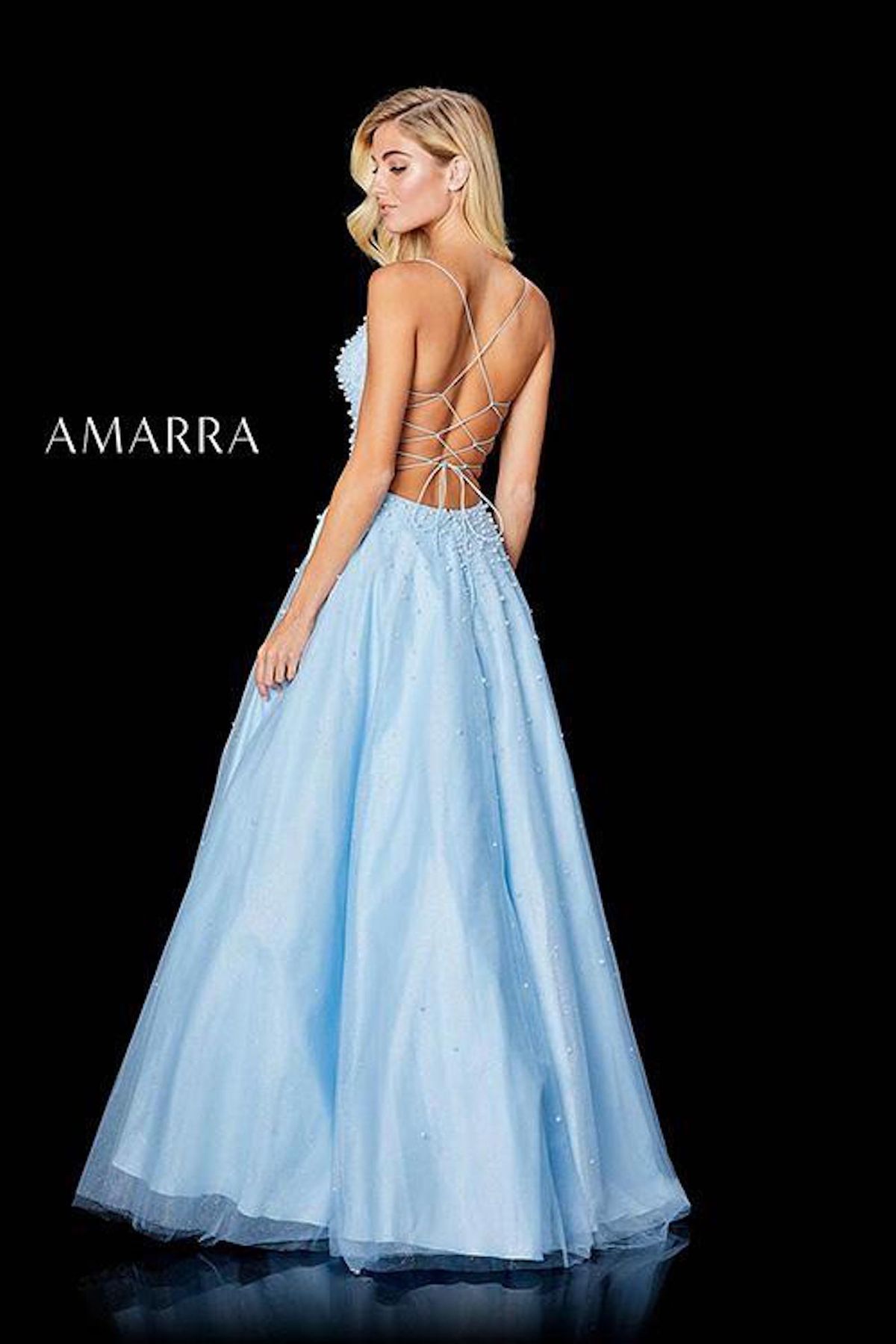 Style Mckenna Amarra Size 10 Prom Sequined Light Blue Ball Gown on Queenly
