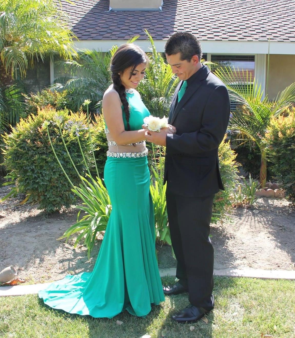 Diego Medel Custom Size 6 Prom Sequined Emerald Green Side Slit Dress on Queenly
