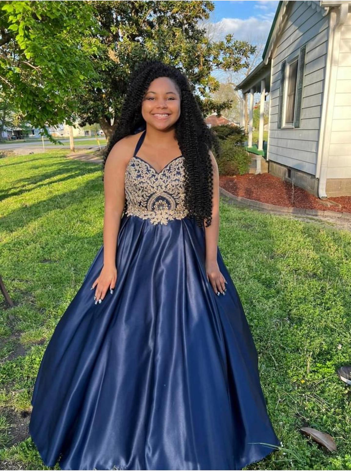 Plus Size 16 Prom Strapless Blue Ball Gown on Queenly