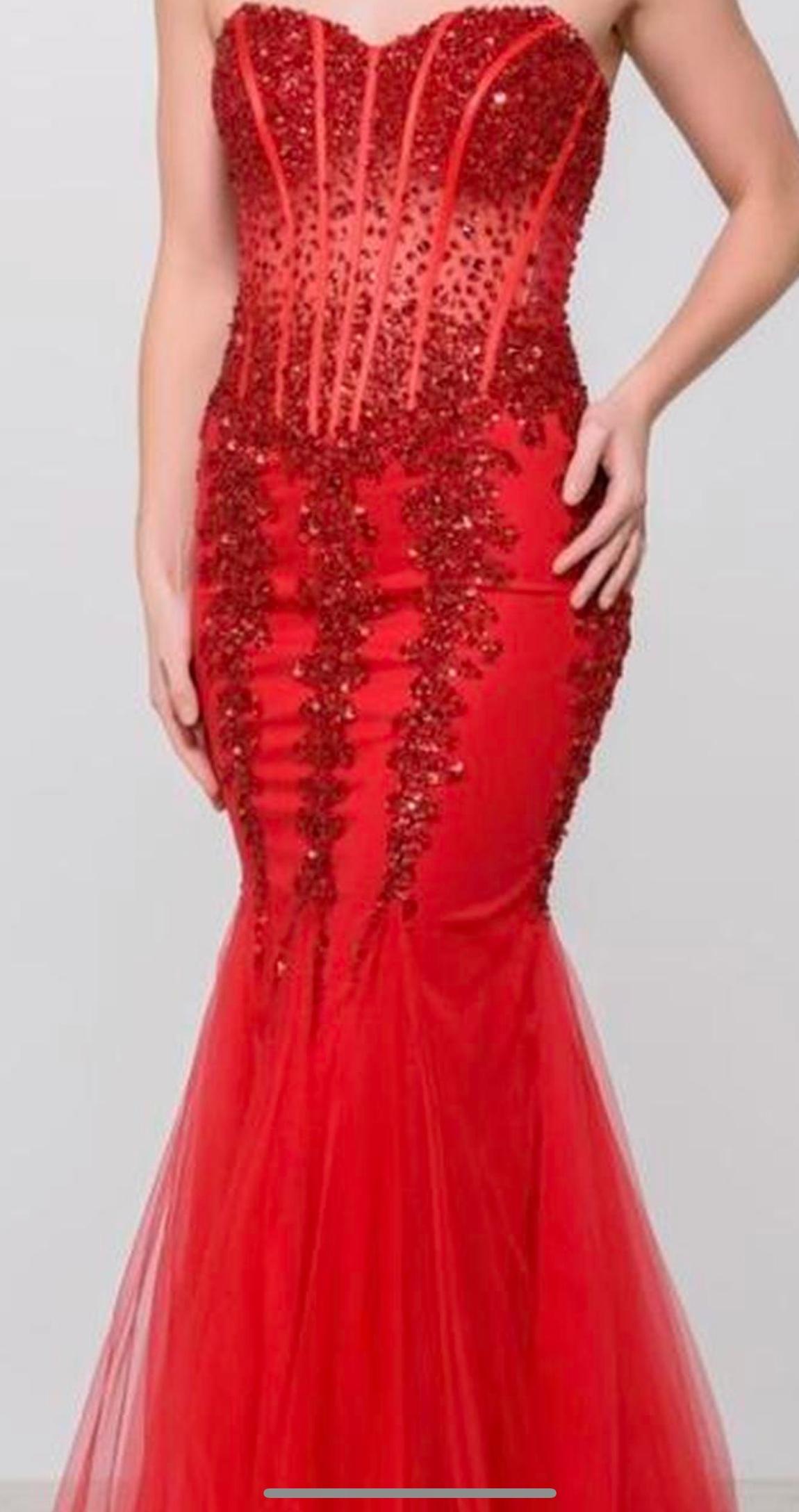 Jovani Size 00 Prom Strapless Sequined Red Cocktail Dress on Queenly